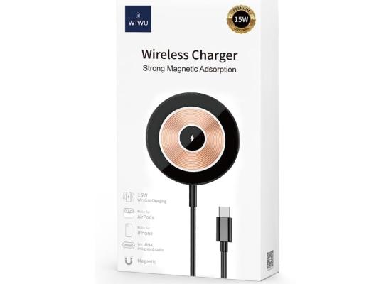 WIWU Wi-W007 Strong Magnetic Adsorption Wireless Charger 15W Type-C 1M Cable for iPhone - Black
